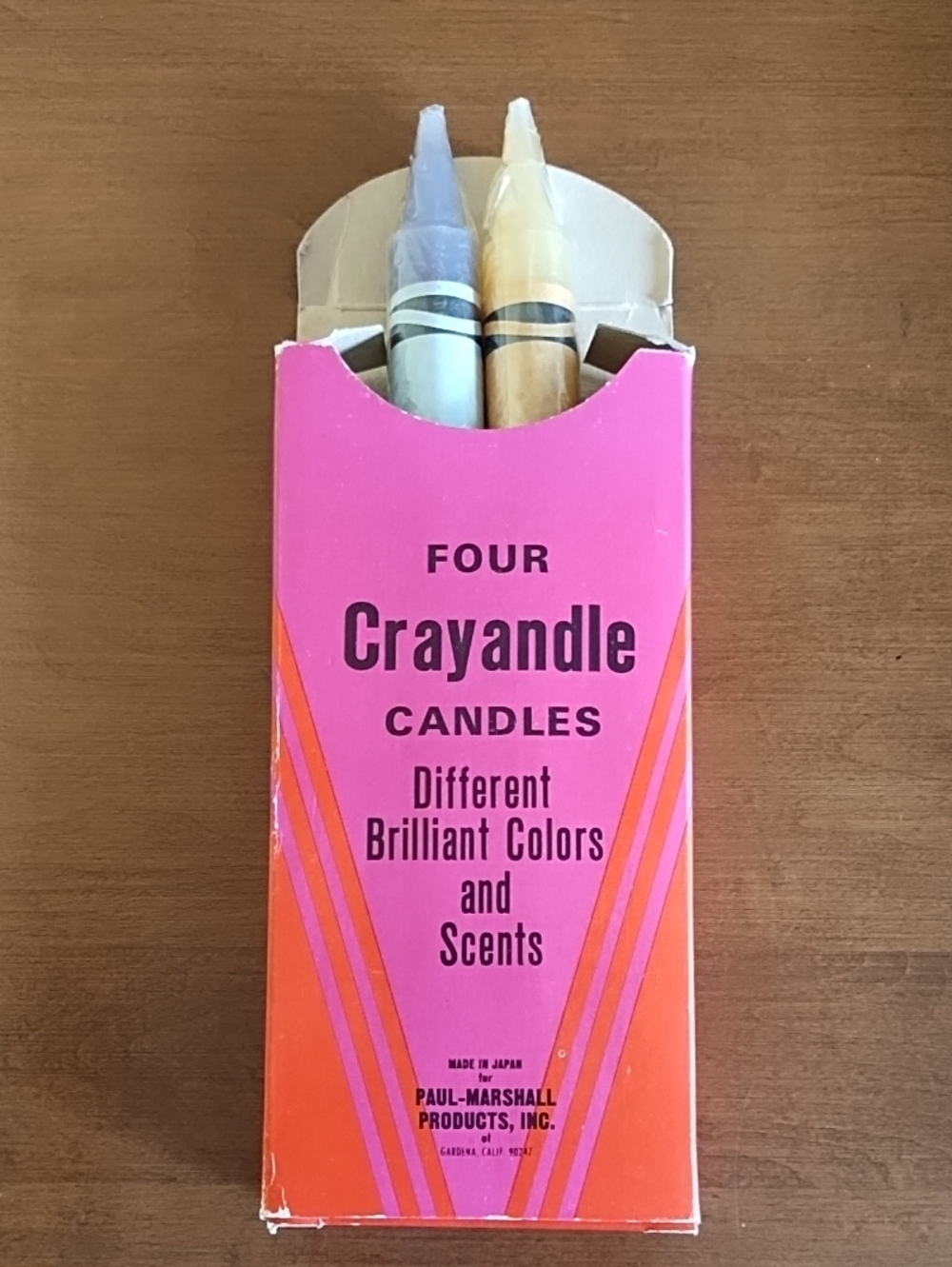 Vintage 60s Crayandle Paul Marshall Crayon Candles Set of 2 Lemon Jasmine Japan